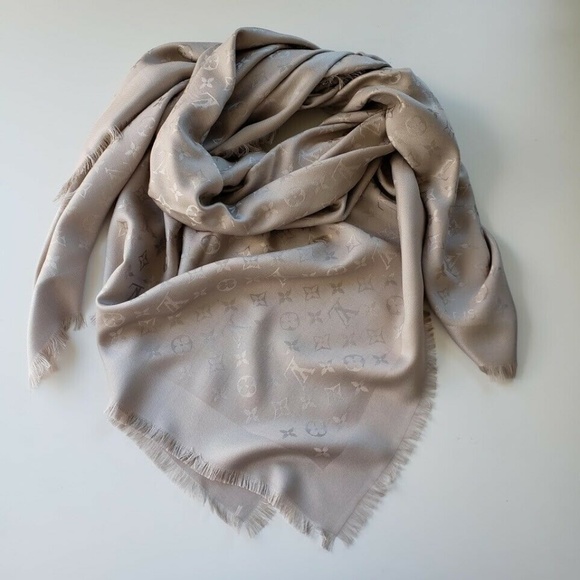 Louis Vuitton | Accessories | Louis Vuitton Monogram Greige Silk Scarf  Shawl | Poshmark